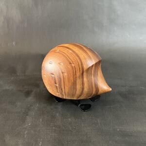 Vintage Wooden Hedgehog Figurine 6 x 5 Metal Feet Forest Animal Decor
